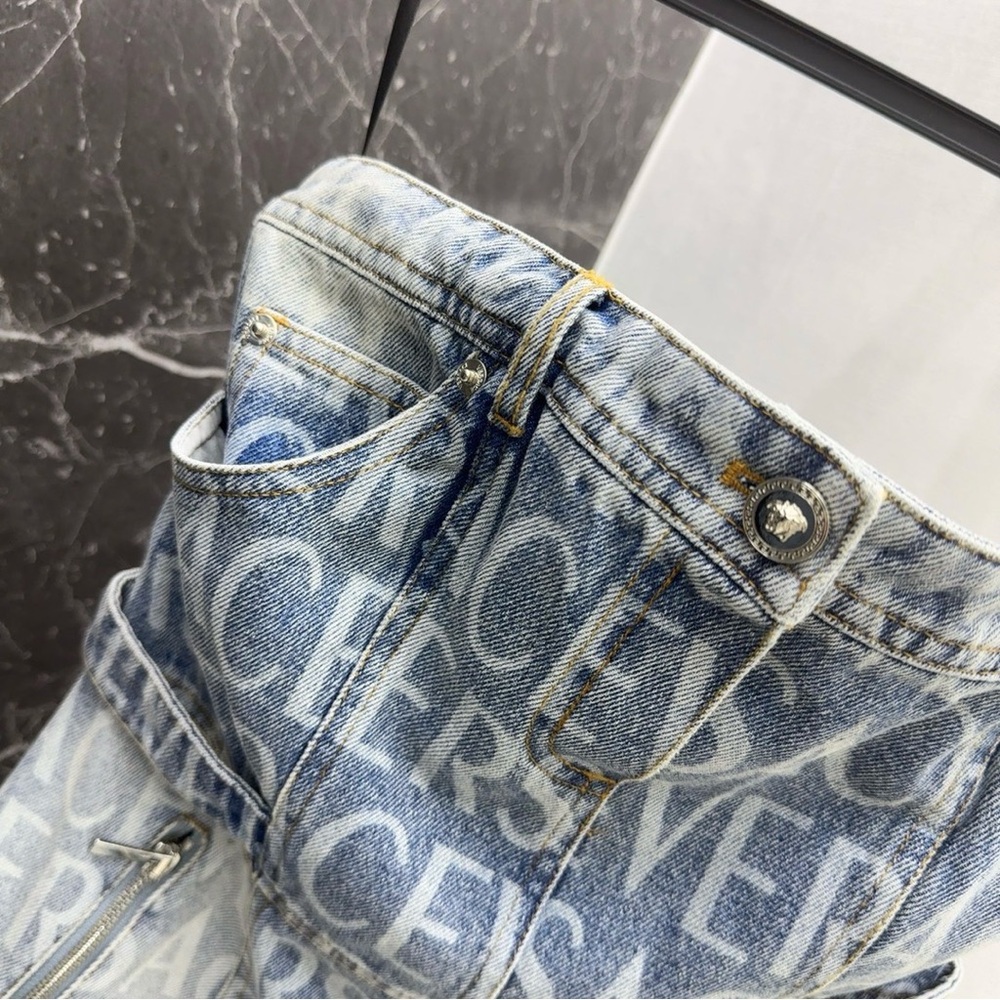 Versace Light Blue Logo-Printed Strapless Denim Mini Dress - Picture 5 of 9